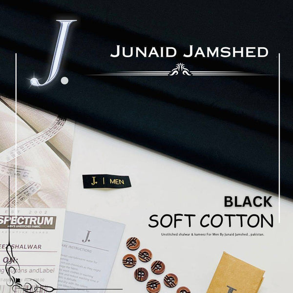 J. Unstitched Soft Cotton Shalwar & Kameez |Black Color
